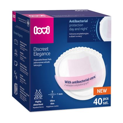 Подплънки за кърма с гел Lovi, Discreet Elegance, бели, 40 бр.