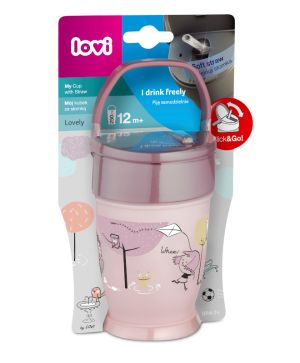 Чаша със сламка Lovi, JUNIOR, Lovely Girl, 250ml., розова