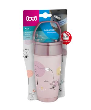 Чаша със сламка Lovi, JUNIOR, Lovely Girl, 350ml, розова