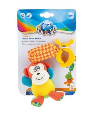 Мека играчка с дрънкалка и клипс Canpol babies, маймуна