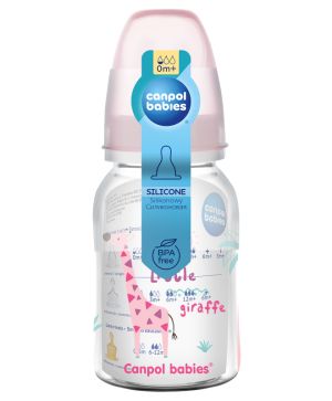 Шише за хранене Canpol babies, Transparent, 0м+, 120 мл., розово