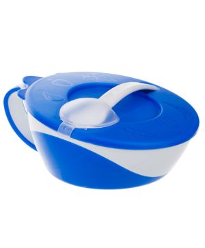 Купа за хранене с капаче и лъжица, Canpol babies, Little Cow, 9м+, синя