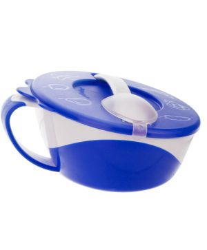 Купа за хранене с капаче и лъжица, Canpol babies, Little Cow, 9м+, синя