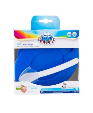 Купа за хранене с капаче и лъжица, Canpol babies, Little Cow, 9м+, синя