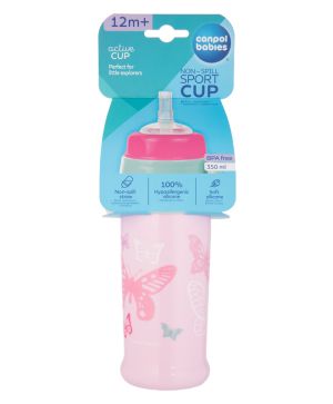 Преходна чаша със сламка Canpol babies, Butterfly, розова, 350 мл, 12м+