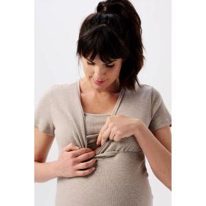 Нощница за бременност и кърмене Noppies, бежов меланж, органичен памук