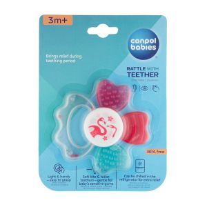 Дрънкалка с водна чесалка Canpol babies, Животни, 3м+, розова