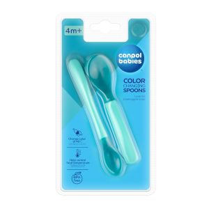 Пластмасови термосензорни лъжички  Canpol babies, 4м+, 2 бр., тюркоаз