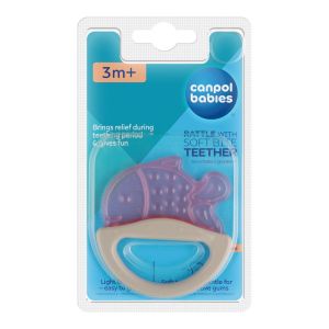 Силиконова чесалка с дрънкалка Canpol babies, корал, 0м+