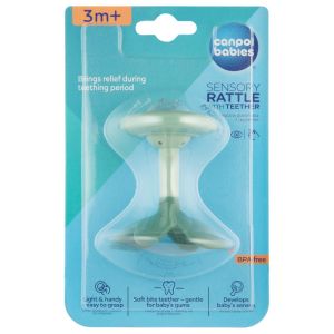 Сензорна дрънкалка с чесалка Canpol babies, 0м+, зелена