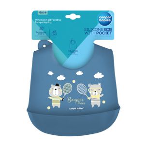 Силиконов лигавник с джоб Canpol babies, BONJOUR PARIS, 4м+, син