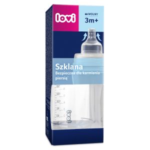 Стъклено шише Lovi, 250 мл, синьо, 3м.+