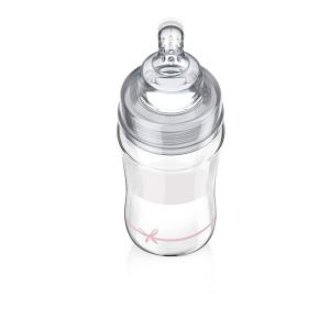 Стъклено шише Lovi, 250 мл, розово, 3м.+