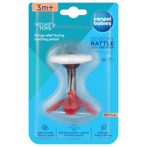 Сензорна дрънкалка с чесалка Canpol babies, 0м+, червена