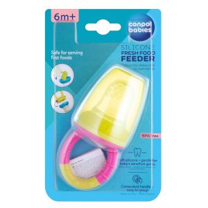 Силиконова мрежа за плодове с дръжка, Canpol babies, розова, 6м+