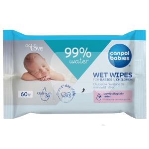 Мокри кърпички за бебета и деца, 99% вода Canpol babies, 60 бр.