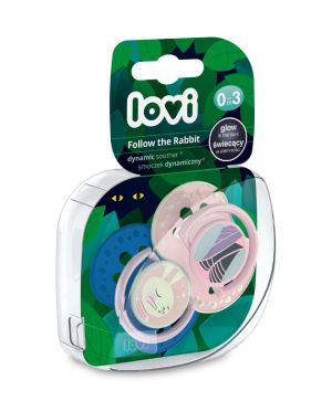 Силиконови залъгалки Lovi, Follow the Rabit, 2 бр, розови, 0-3 м