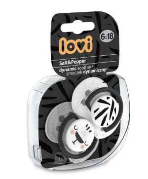 Силиконова динамична залъгалка Lovi, Salt & Pepper, 2бр, 3-6м	
